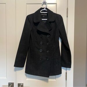 River Island Charcoal Grey Wool Blend Double Breasted Peacoat